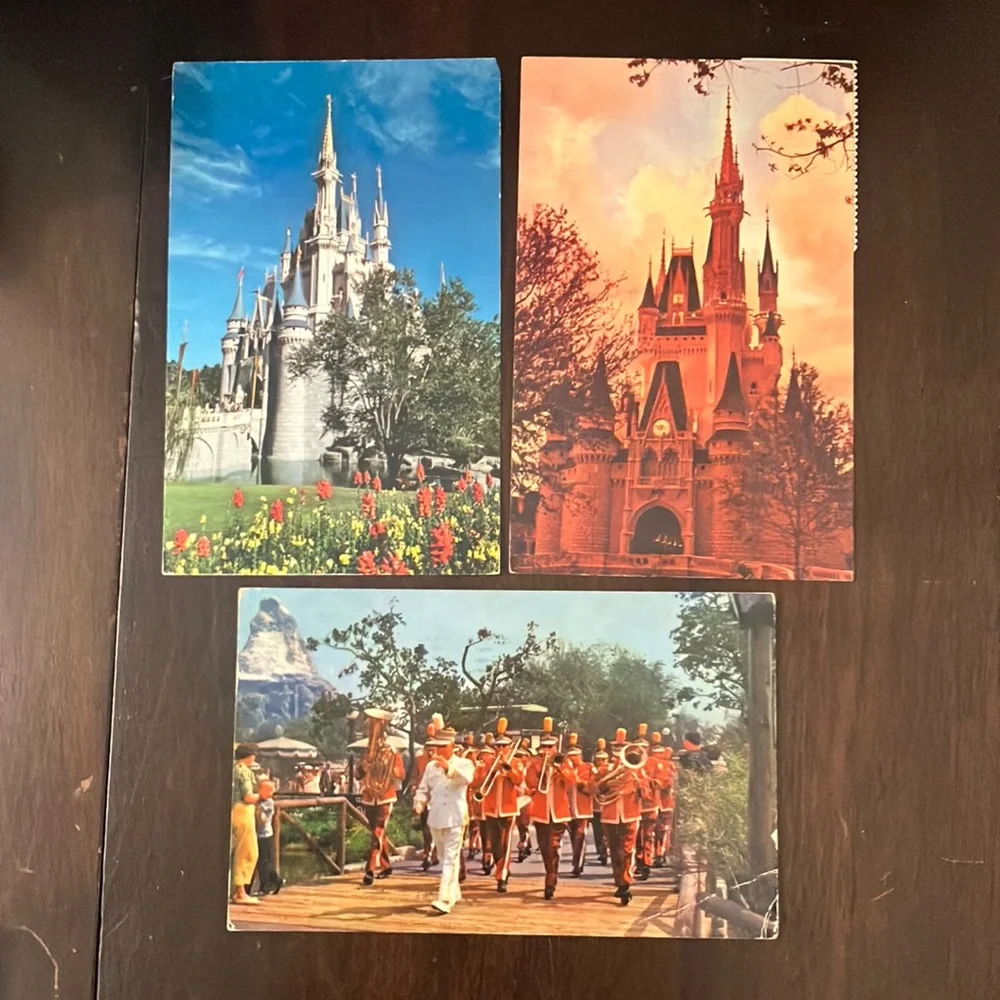 Set of 3 Vintage 1960s-70s Disneyland & Disney World Postcards